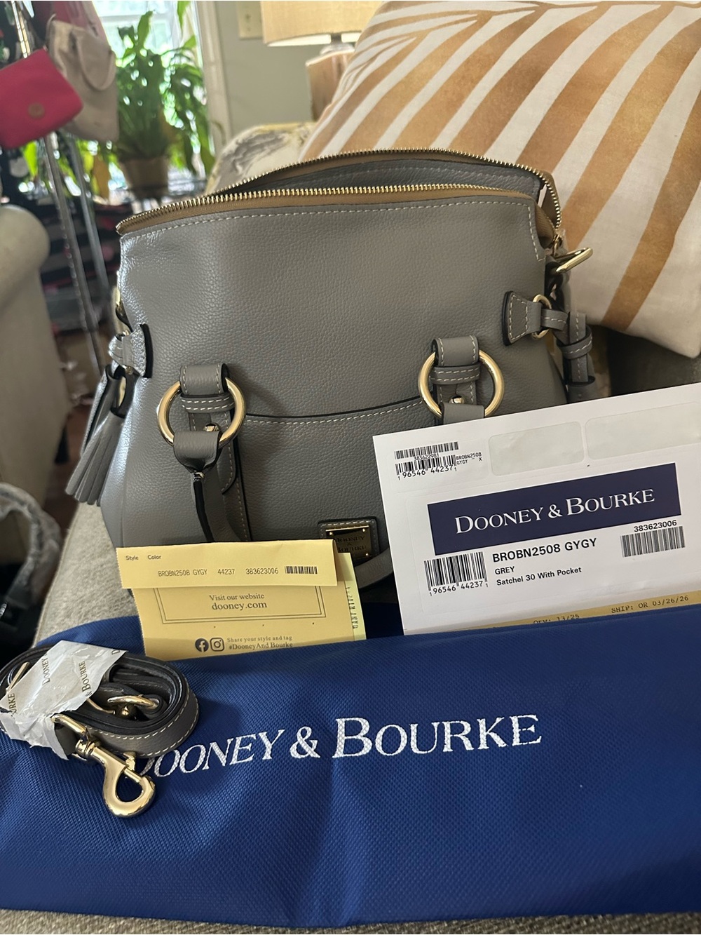 Dooney & Bourke Satchel 30 Grey Sorrento Leather With Pocket NWT $508 MSRP - Picture 11 of 16